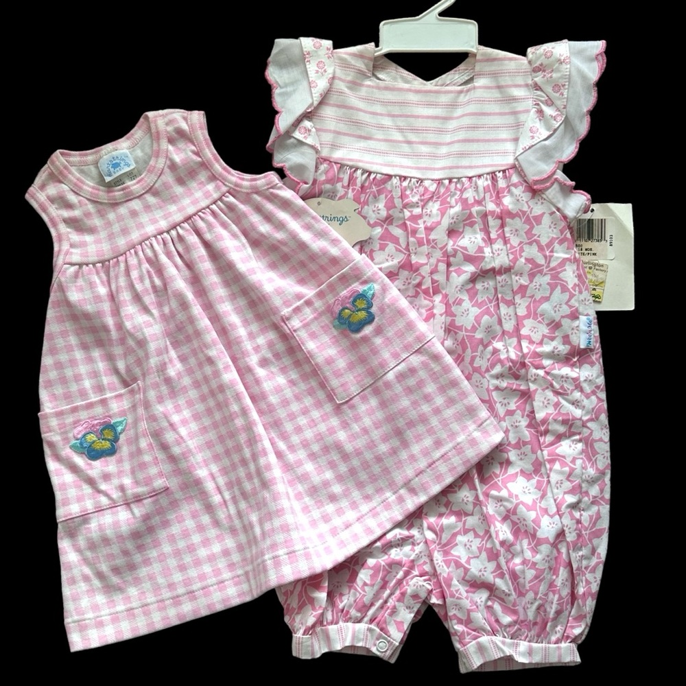 Vintage Girls 18 Months Dress & Romper Pink & White Hartstrings & Wee ‘n Me